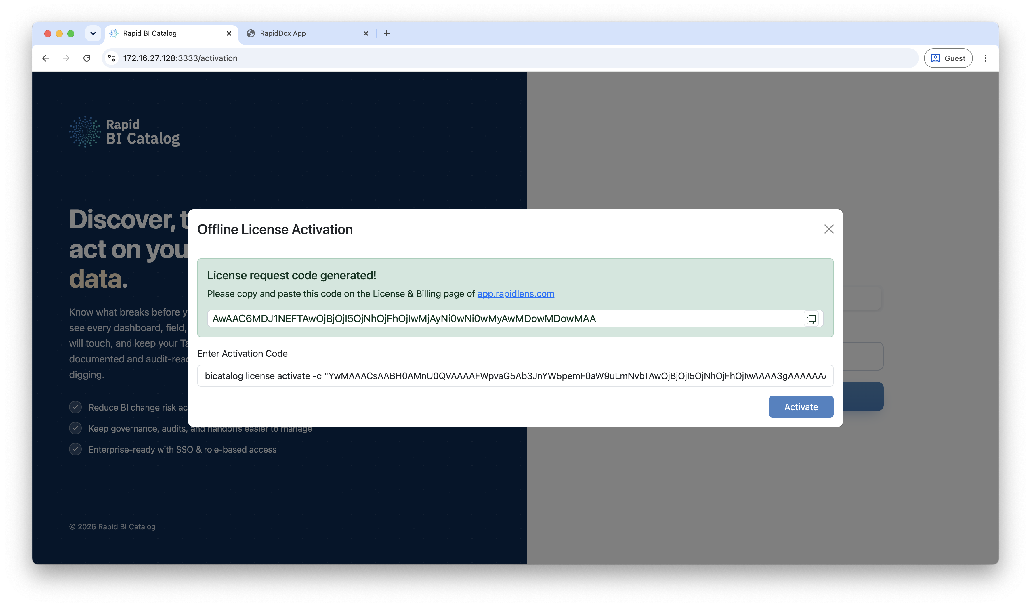 Enter the License Activation Code