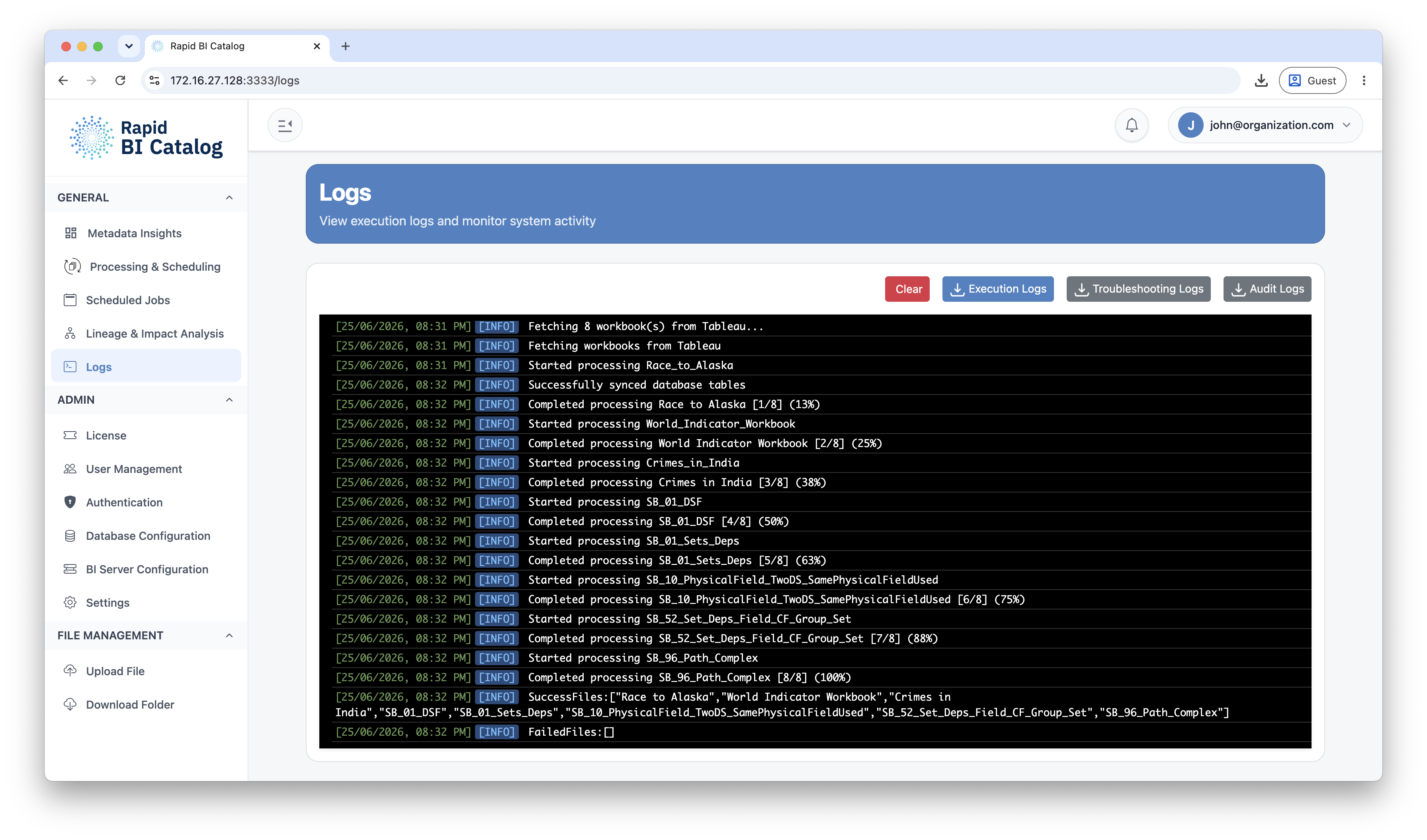 Logs page