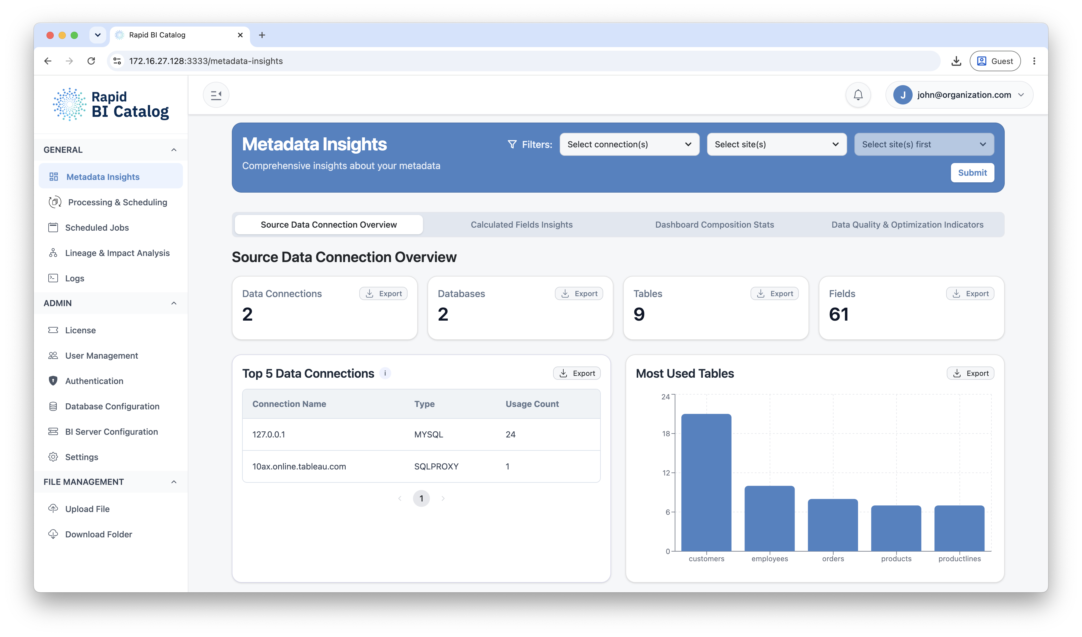 Rapid BI Catalog UI overview