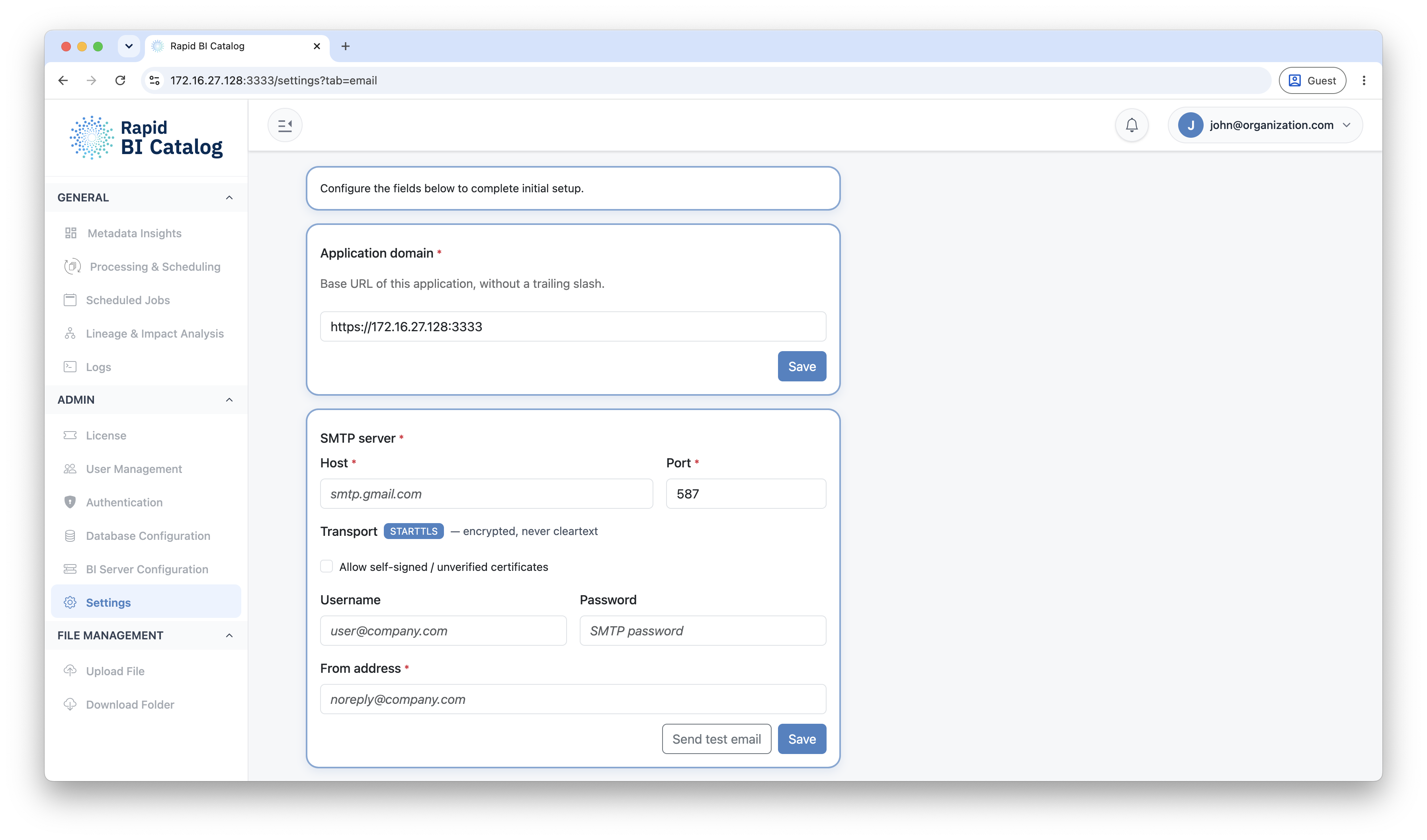 Email (SMTP) configuration
