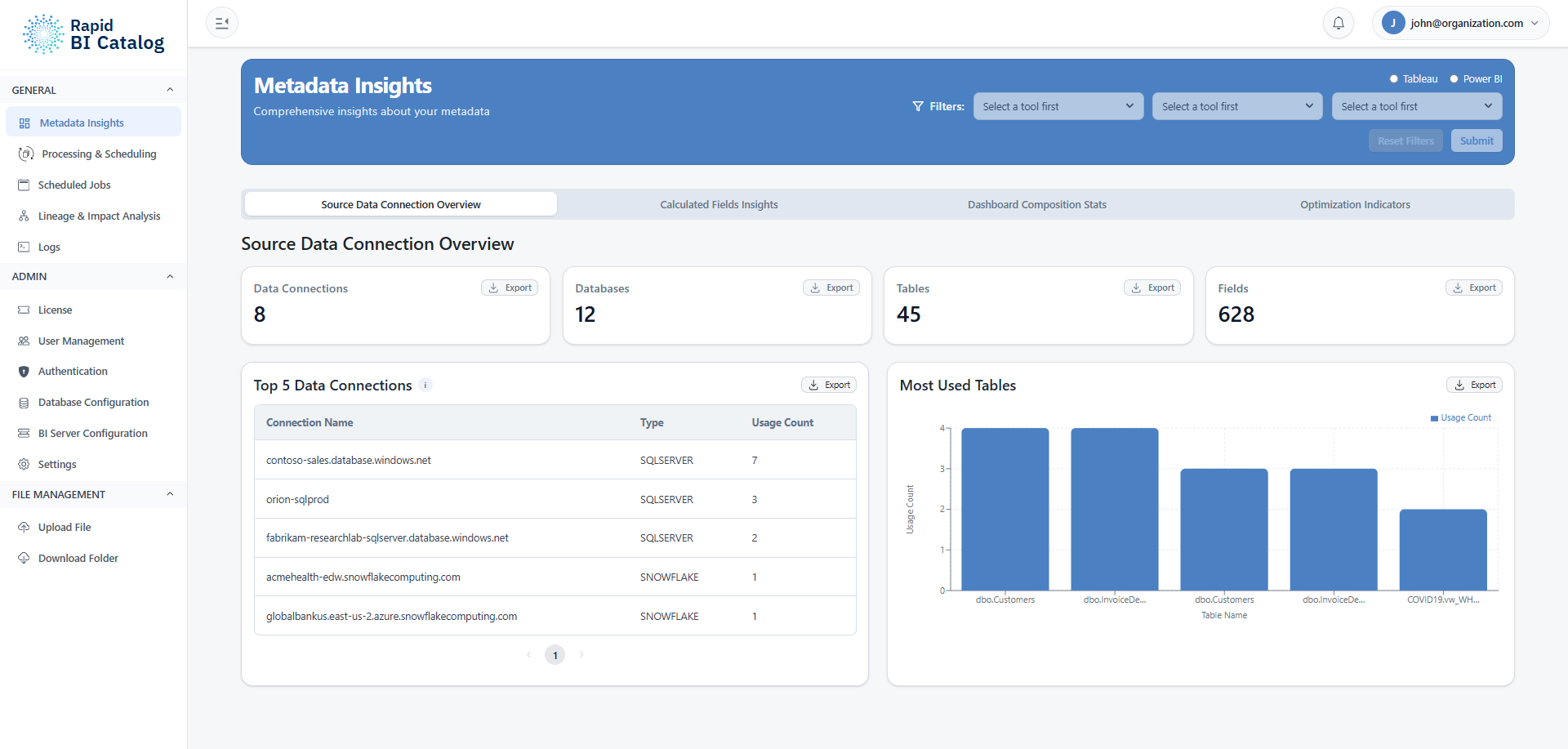 Rapid BI Catalog UI overview